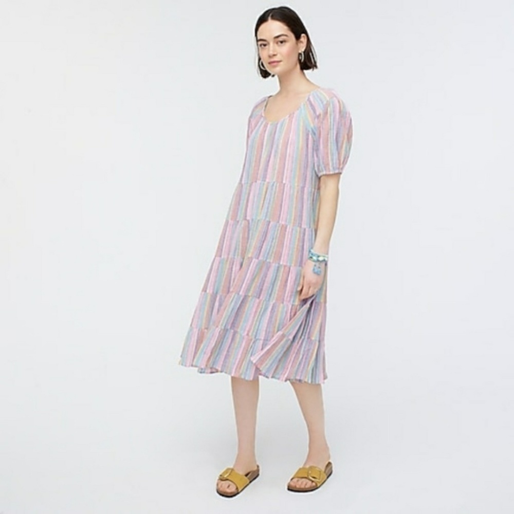 J.Crew Short Sleeve Pastel Striped Midi Dress Size XXS NWT - Picture 2 of 7